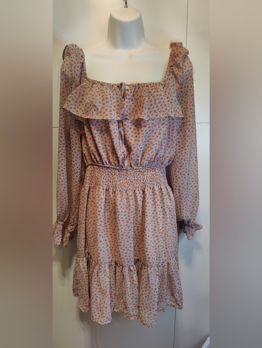 Dress Forum Floral Ruffle Off Shoulder Mini Dress Large